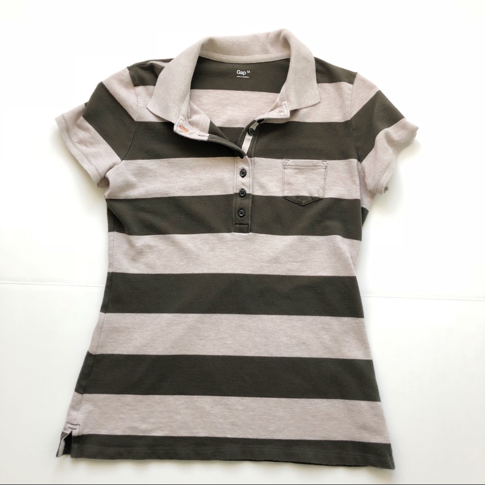 Brown and cream horizontal striped polo from GAP